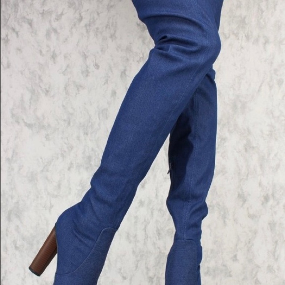 Knee high denim boots